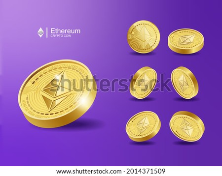 Ethereum ETH Cryptocurrency Coins. Perspective Illustration about Crypto Coins.