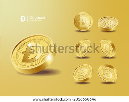 Dogecoin DOGE Cryptocurrency Coins. Perspective Illustration about Crypto Coins.