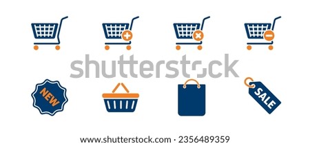 Shopping cart, basket, bag icon set. Linear shop icon set, for ui design, apps and website