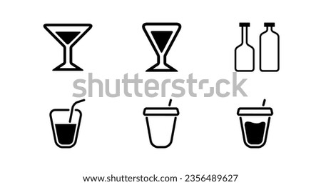 Drink glasses with titles, black and white icons set for ui design, apps and website.