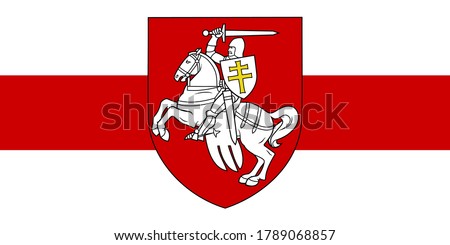 Vector illustration The Pahonia against the background of the white-red-white flag. Historical coat of arms of Belarus and  the Grand Duchy of Lithuania. The symbol of freedom Belarus