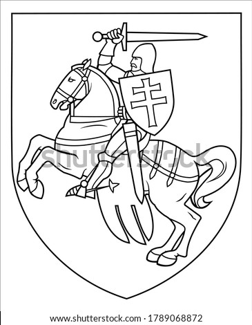 Vector linear illustration The Pahonia, horse rider, historical coat of arms of Belarus and  the Grand Duchy of Lithuania. The symbol of freedom Belarus. Symbol of the opposition forces of Belarus