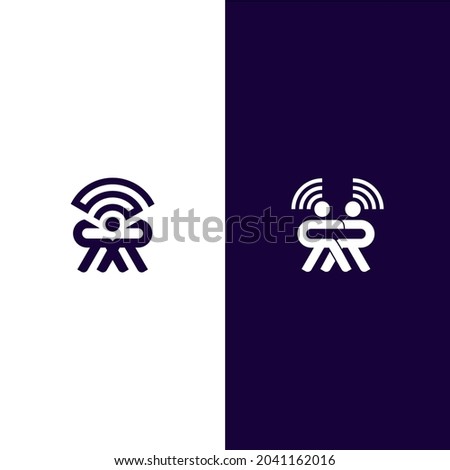 Initials Letter R Signal Logo Design Set. The Concept of Forming Two People Connected with Technology Style