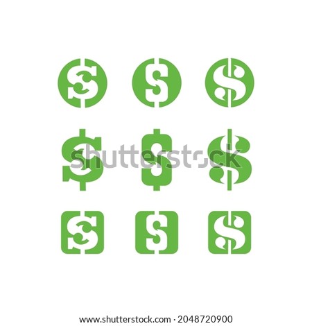 Modern Logo Icon Dollar, Letter S, and Two Comma Set Package Vector Designs