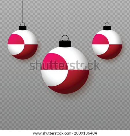 Realistic Greenland Flag with flying light balloons. Decorative elements for national holidays.