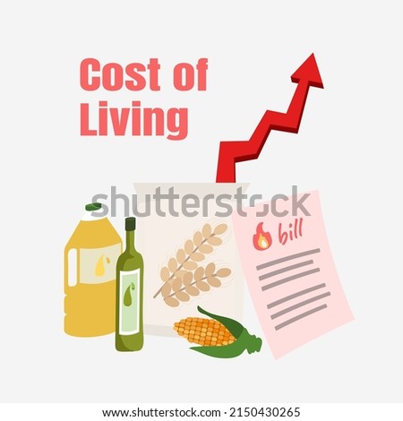 Rising cost of living. Concepts of inflation, labor shortages, higher energy bills and supply chain delays.