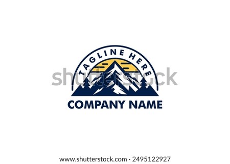 Minimalist mountain range logo with a rising sun. Perfect for outdoor, adventure, and nature brands seeking a symbolic and inspiring design