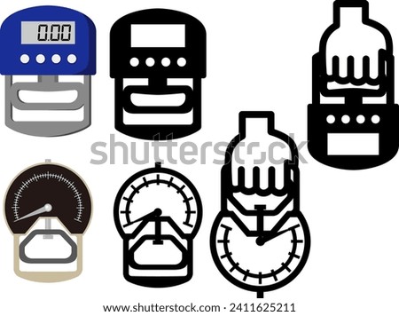 Digital and analog grip dynamometer illustrations and icons
