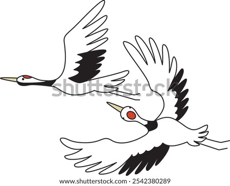 
Simple illustration material of a crane flying in the sky