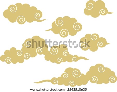 Illustration material of Japanese-style golden clouds with swirls