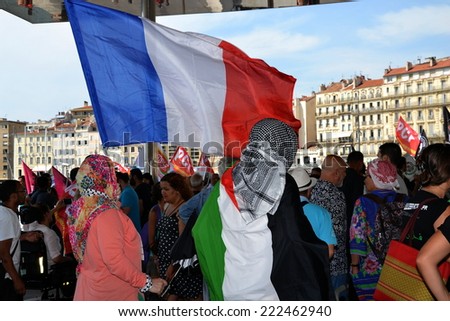 Marseilles - France - 9 august 2014 - demonstration for peace between Israel and Palestine, against the Israeli bombing in Gaza