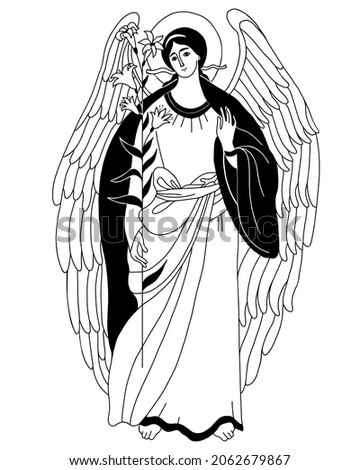 Archangel Gabriel with lily - Heavenly messenger. Vector decorative illustration. Religion concept Catholicism and Orthodoxy . Angel of Revelation, St. Archangels Gabriel of and Annunciation Photo stock © 