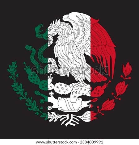 Mexican coat of arms with eagle. Symbol of Mexico flag emblem. Vector illustration