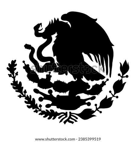 Mexican flag emblem Black silhouette. Mexican coat arms with eagle. Vector illustration.