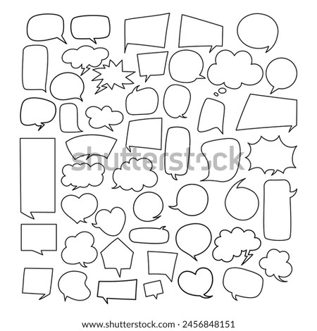 Speech Bubbles, Chat Boxes, Message Balloons Doodles Collection. Isolated Hand-Drawn Vector Illustrations with Empty Outlines 