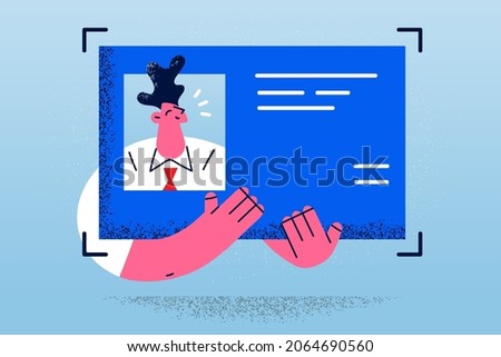 Identity card with photo concept. Smiling man worker cartoon character holding document identification with his face as photo vector illustration 