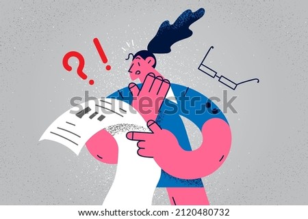 Unhappy businesswoman stressed about bad news in paperwork feel confused and frustrated. Shocked woman employee get dismissal or firing notice in document. Flat vector illustration. 