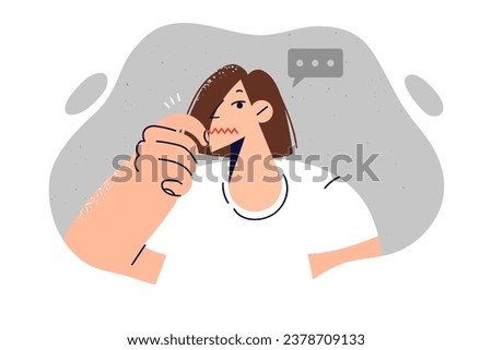 Woman closes mouth, not wanting to give away secret, or demonstrating presence of censorship in society. Girl suffering from censorship cannot share opinion for fear of persecution