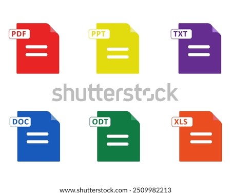 Formats of text documents icon. DOC, PDF, TXT, ODT, XLS, PPT