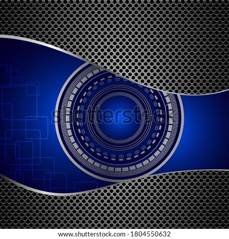 Electronic eyeball template macro illustration technology brochure. Metal pice background