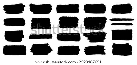 Set of texture brushes with uneven torn edges. Backgrounds in form of paint spots of different widths for text, titles, inscriptions. Vector illustration on white isolated background.