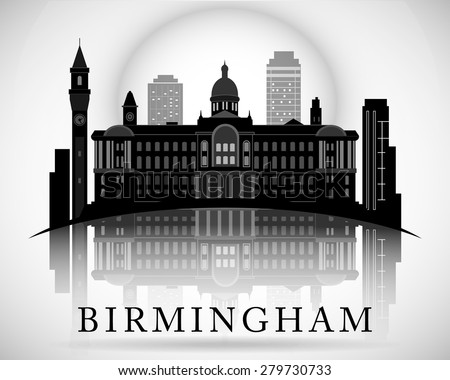 Modern Birmingham City Skyline Design. England