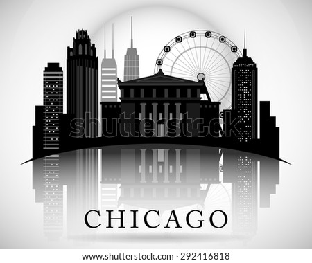 Chicago Illinois city skyline silhouette. Typographic Design