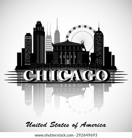Chicago Illinois city skyline silhouette. Typographic Design 