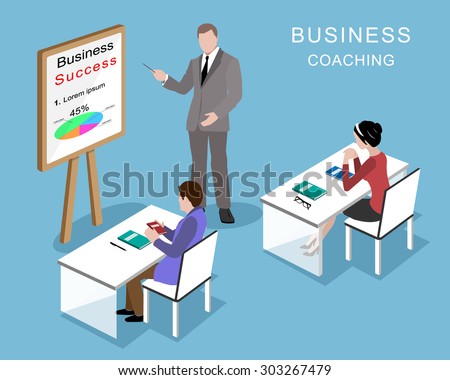 People in the office. Business coaching process. 3d isometric business people with business coach