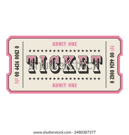 Retro ticket design template. Admit one. Ticket for cinema, movie,circus,carnival, film,festival etc. Vector illustration