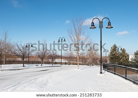 Deserted town street on winter morning, Eden Prairie, Minnesota
