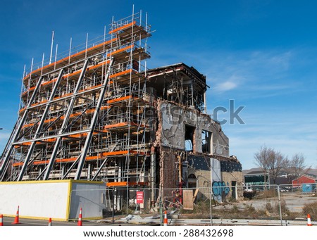 Reconstruction of the building destroyed by an earthquake, Christchurch, New Zealand