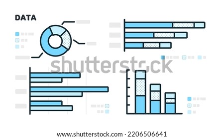 Illustration set of bar and pie charts. Vector material of multiple graphs.
