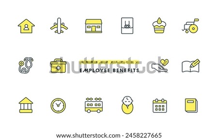 Illustration about welfare. Vector icon set.