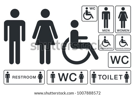 WC Sign for Restroom. Toilet Door Plate icons. Men and Women Vector Symbols. Isolated