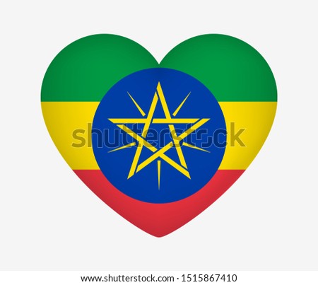 Heart Shaped National Flag of Ethiopia. I Love My Country. Vector Isolated Illustration