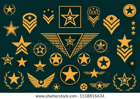Set of Army Star. Military Rank Insignia. Military Symbol, Badge, Label