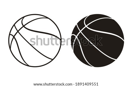 Silhouette and Outline Basket Ball Vector Icon. Half-Turn View