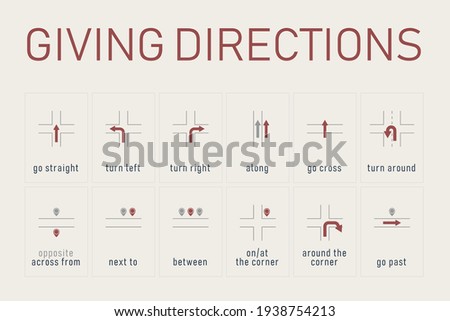 Arrows and Giving Directions. Vector Illustration of Different Arrow Signs Set. Educational English Grammar Explanation for Basic Language Learning
