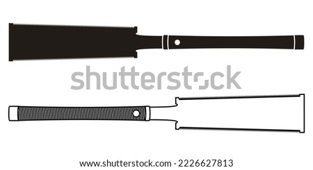 Japanese Saw Silhouette and Outline. Vector Hacksaw Isolated Illustration. Handsaw Carpenter Tool, Wood Cutting Equipment