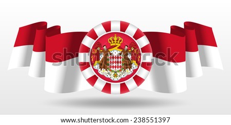 Monaco Coat of Arms on National Flag. Editable Vector Illustration. Vector EPS and High Resolution JPG Files Include