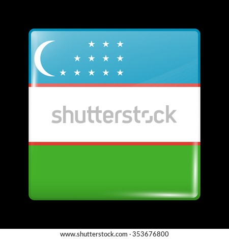 Flag of Uzbekistan. Glassy Icon Square Shape. This is File from the Collection Flags of Asia