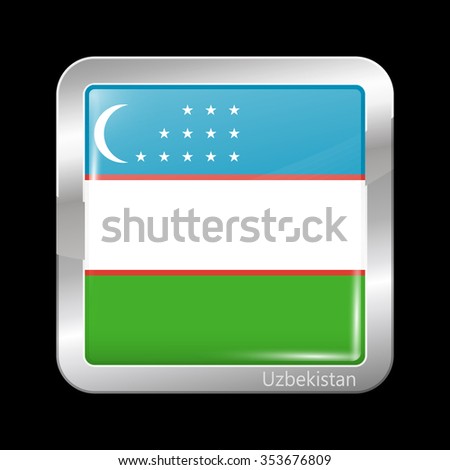 Flag of Uzbekistan. Metallic Icon Square Shape. This is File from the Collection Flags of Asia