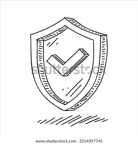 Shield with check mark vector sketch icon isolated on background. Hand drawn Shield with check mark icon. Shield with check mark sketch icon for infographic, website or app