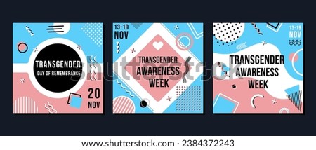 Transgender Awareness Week and Transgender Day of Remembrance. Square banner set for social media posts. Isolated vector collection. LGBT community and human rights event in November