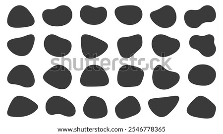 Abstract flowing liquid shapes set. Creative asymmetrical frame template. Black irregular figures. Vector illustrations.