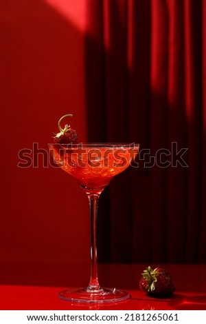 Image, Stock Photo Red alcohol cocktail with black olive and whiskey lemon cocktail