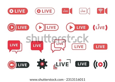 Set of live streaming icon set.live icon online streaming icon sign and symbol.Red symbols and buttons of live streaming isolated on a transparent background. Vector illustration