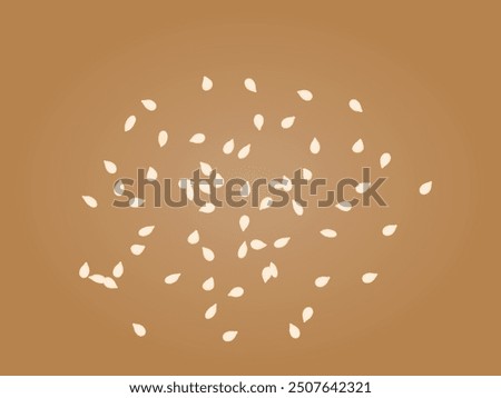 Top view of white sesame seeds scatter over the cut out background in flat vector.