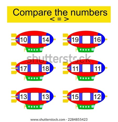 Math activity for kids. Compare the numbers. Number range up to 10. Vector illustration